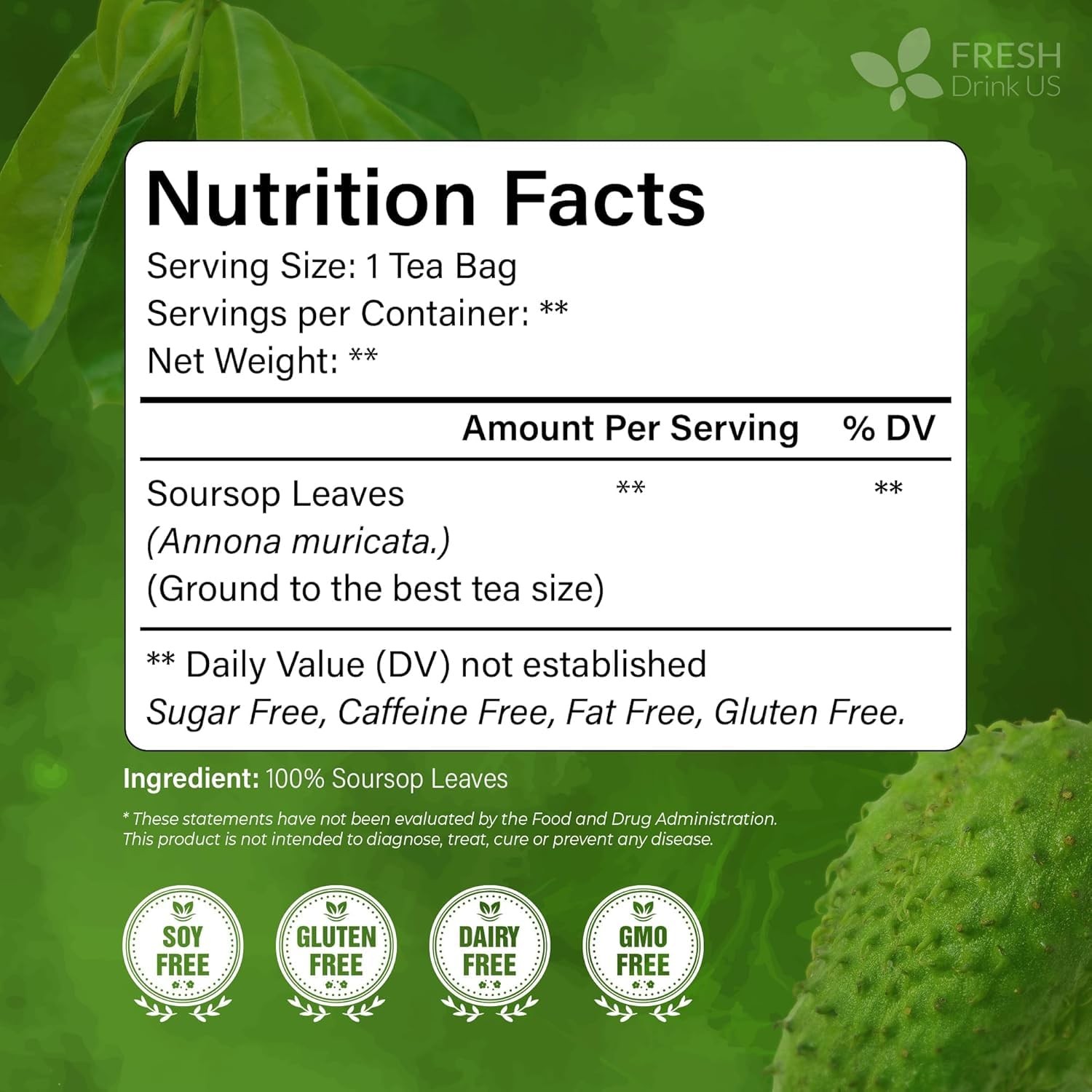 40 Premium Soursop Graviola Leaf Tea Bags, 100% Natural and Pure from Soursop…