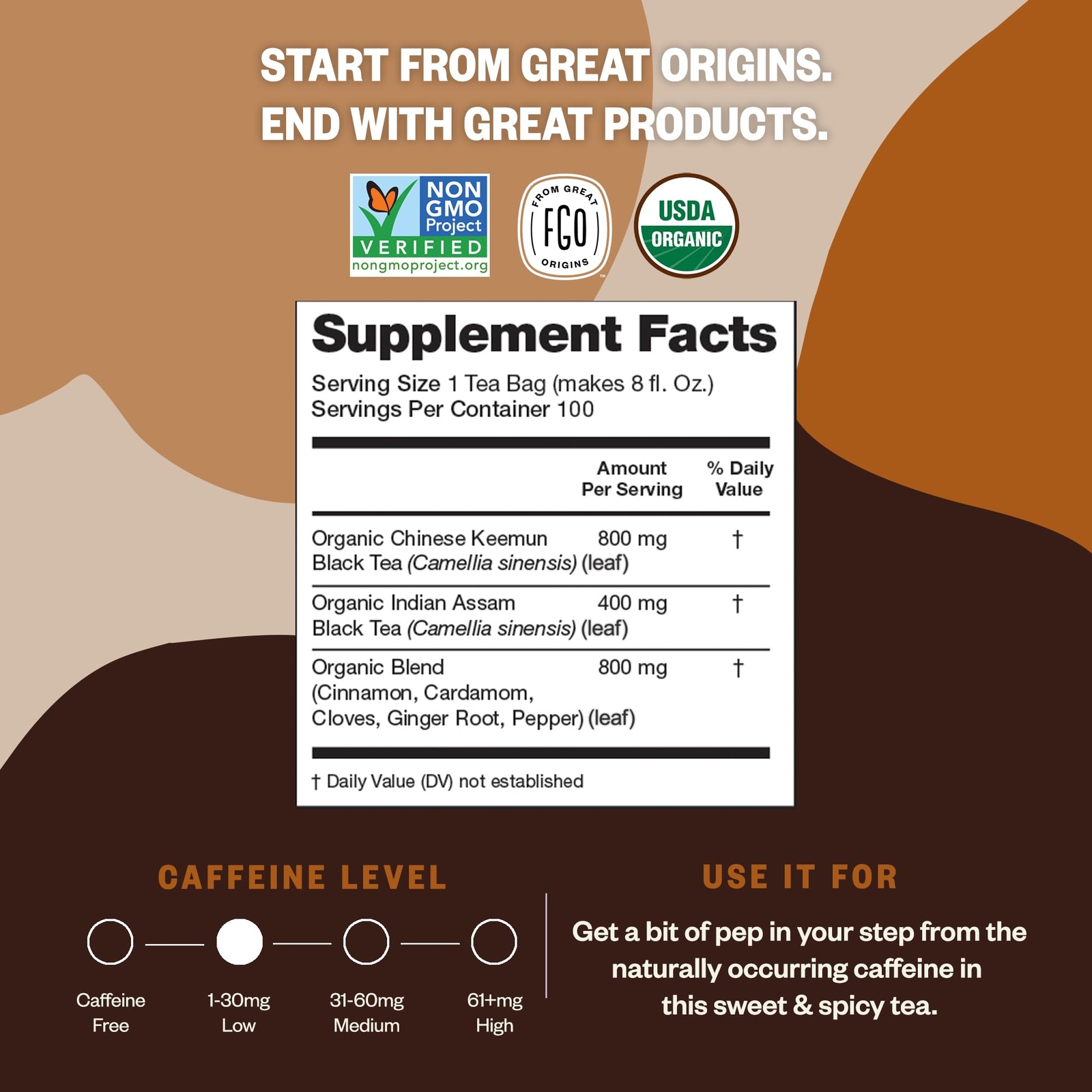 FGO Organic Chai Tea Eco-Conscious Tea Bags 100 Count Packaging May Vary Pack…