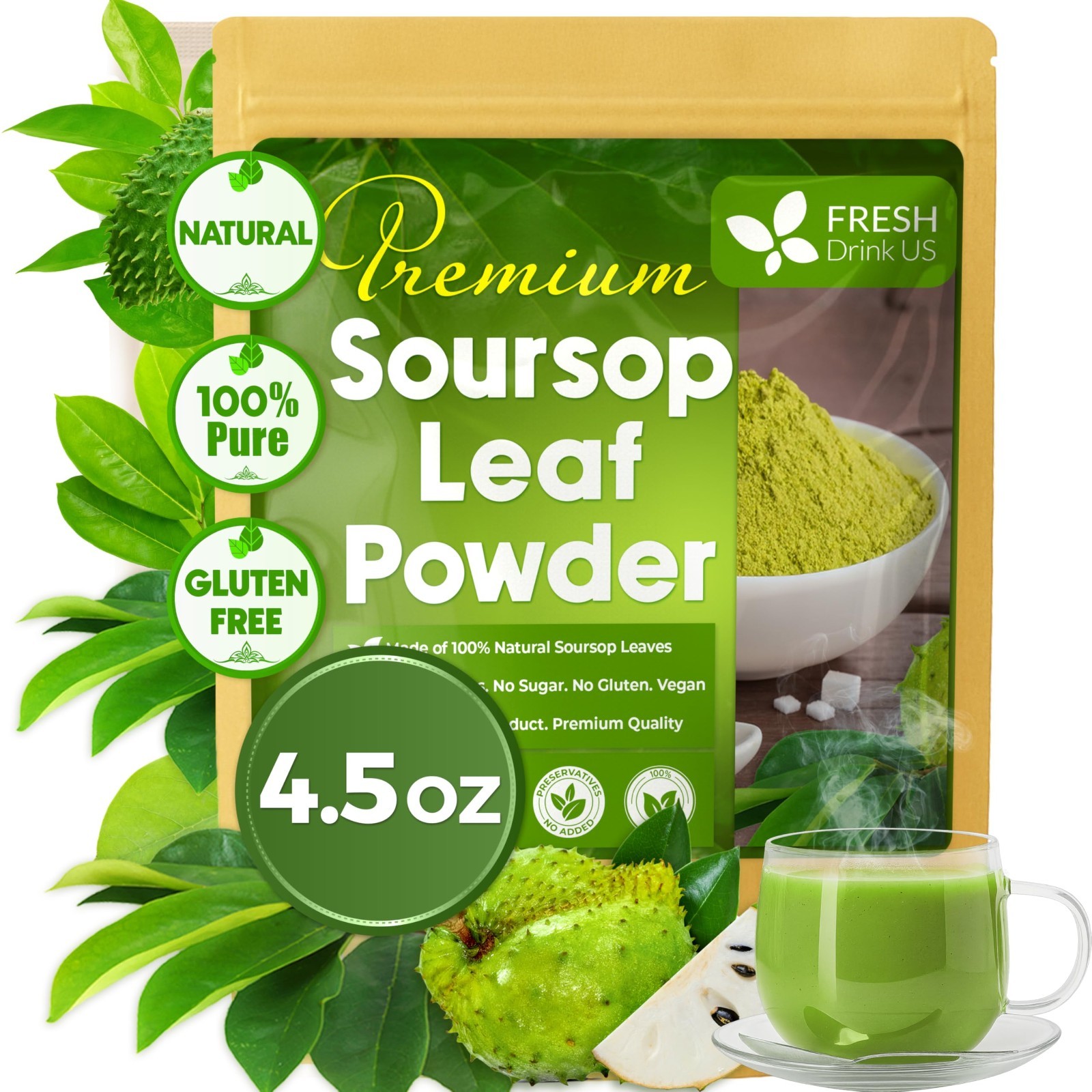 100% Pure Soursop Leaf Powder 4.5oz – Natural Graviola for Tea, Baking, Vegan, N