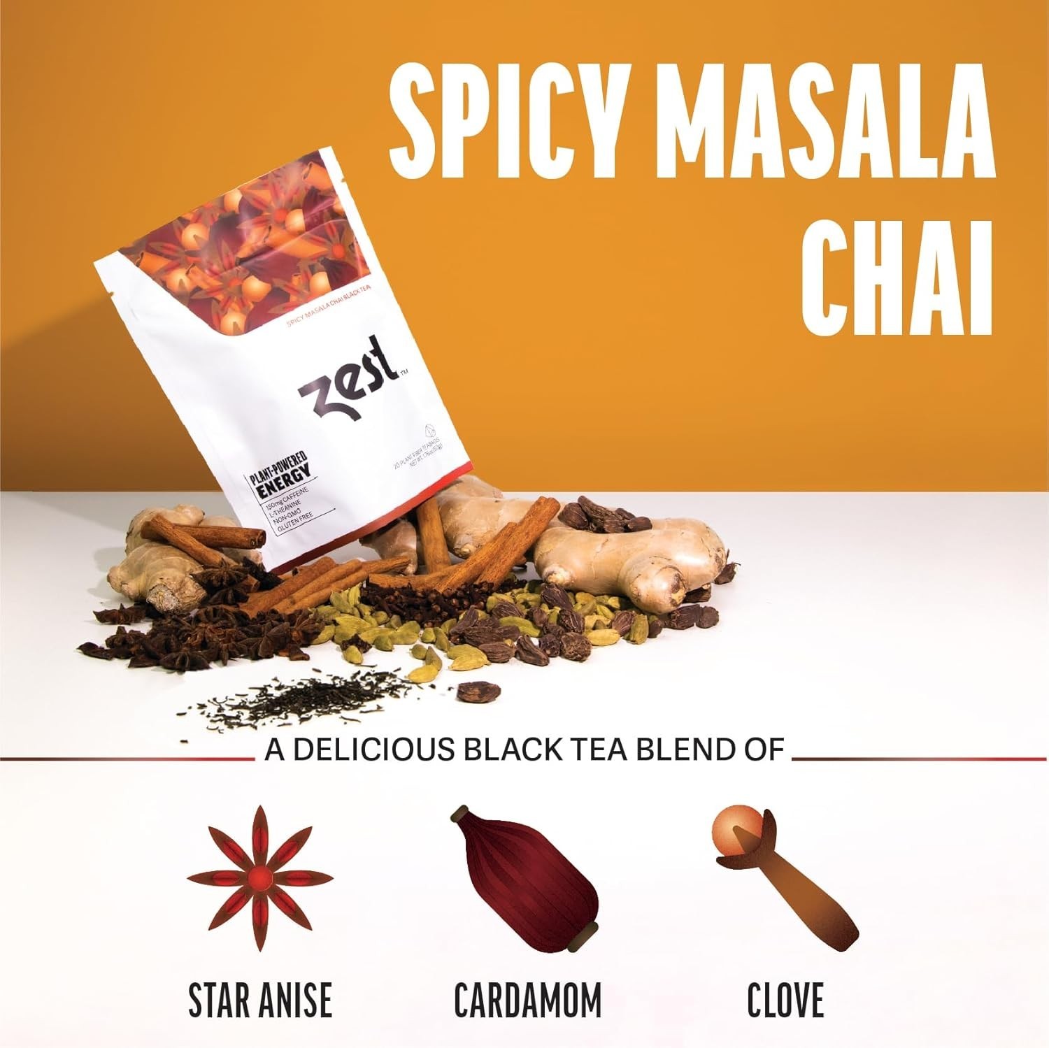 High Caffeine Spicy Masala Chai Tea – 20 Count, Natural and Energizing Choice