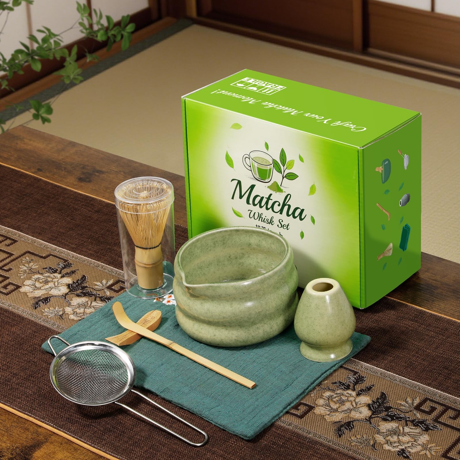 Matcha Whisk Set 7pcs, Japanese Macha Making Kit – 17oz Bowl with Spout, Whis…