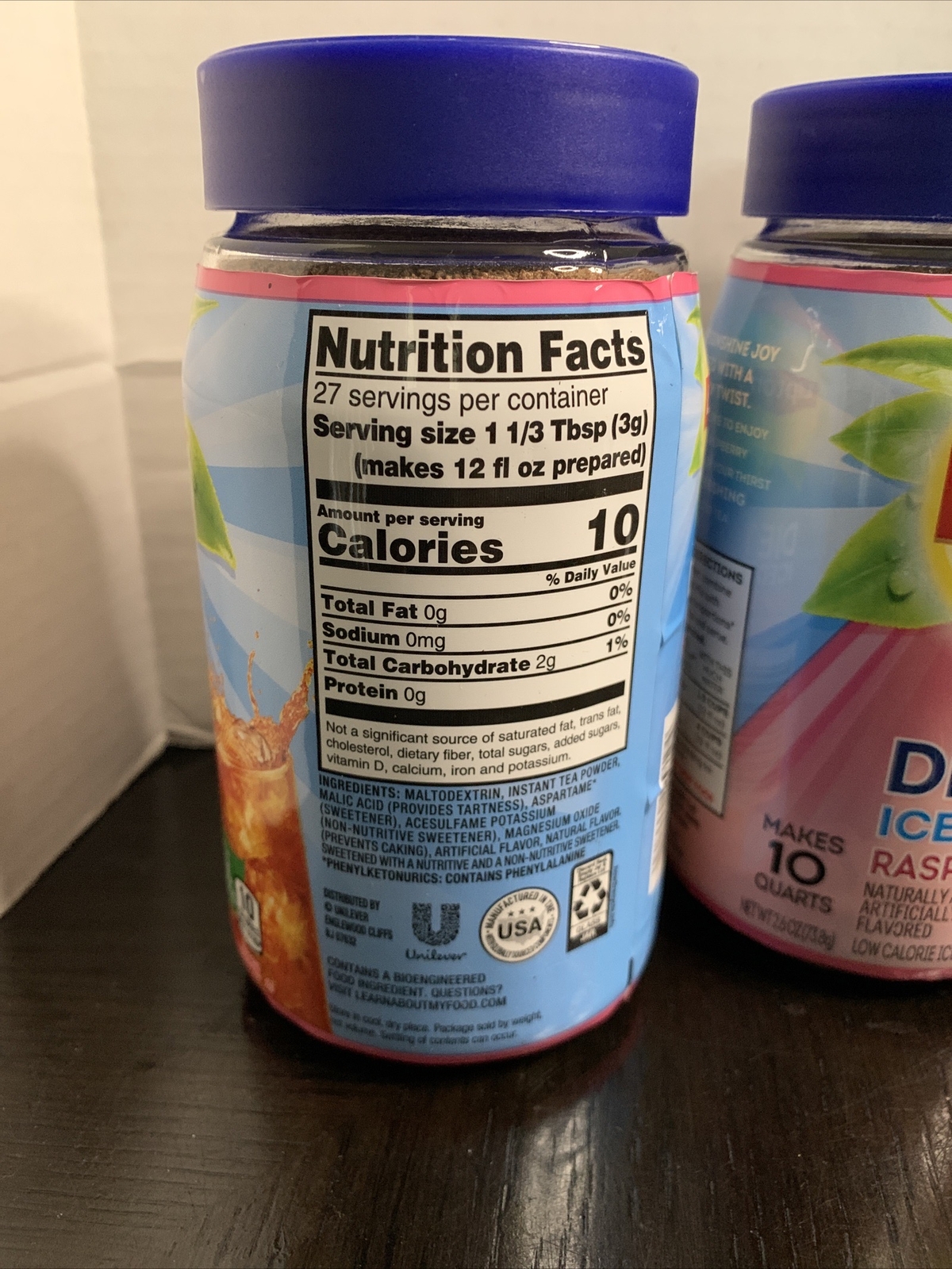 2 Lipton Iced Tea Mix Black Tea, Diet Raspberry Caffeinated Makes 10 Quarts