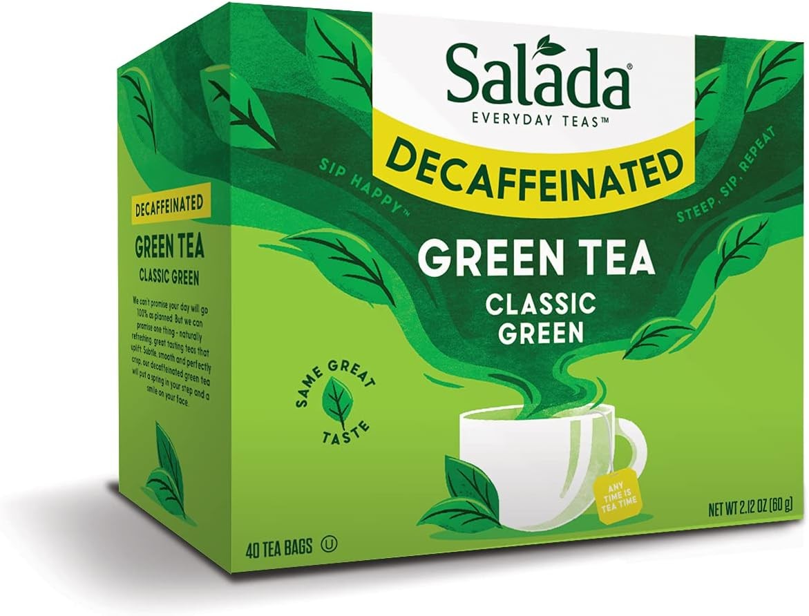 Green Tea Decaffeinated with 40 Individually Wrapped Tea Bags Contains Caffeine