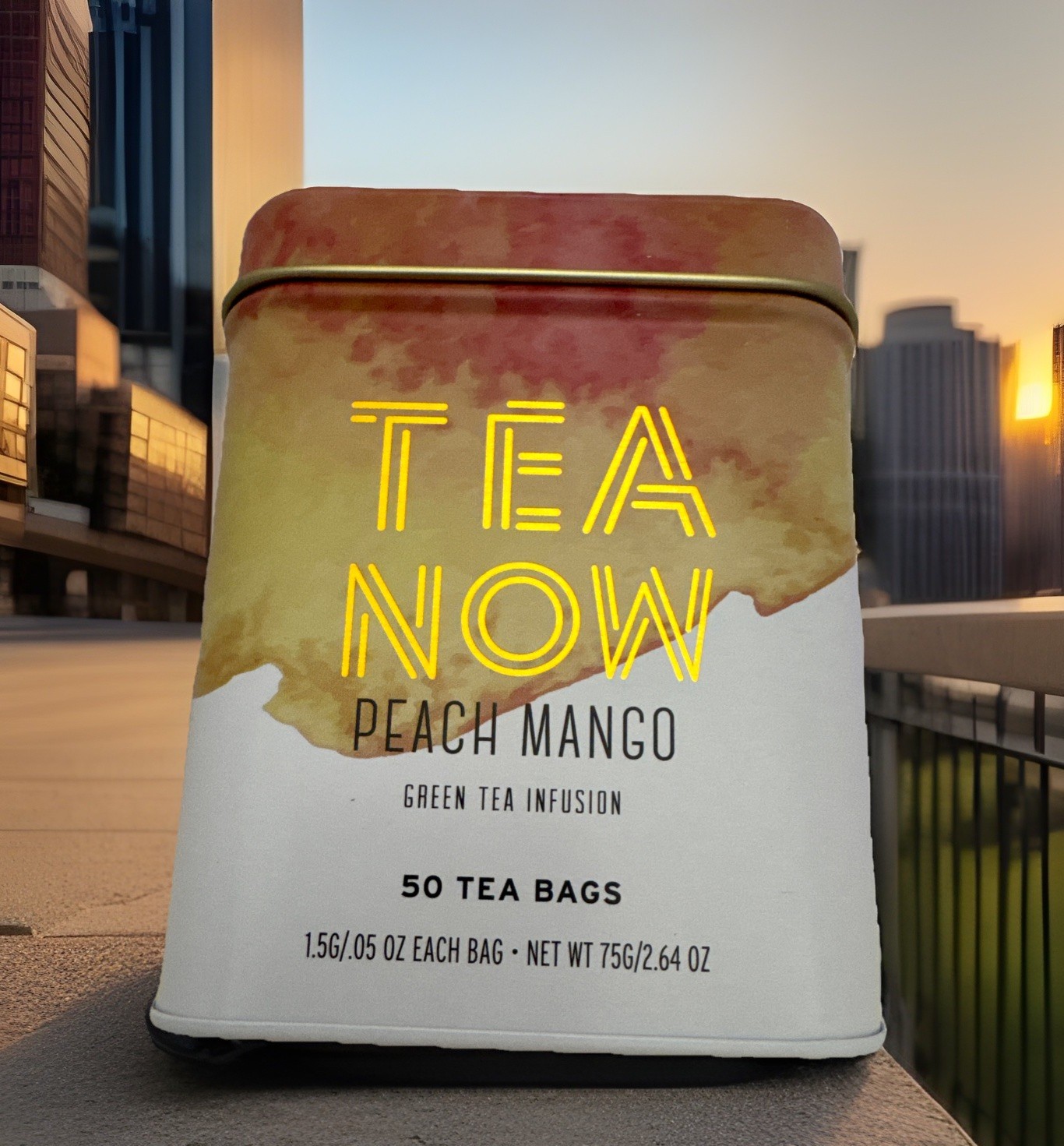 Tin 50 Tea Pcs Green Te With Peach Mango Flavor Package