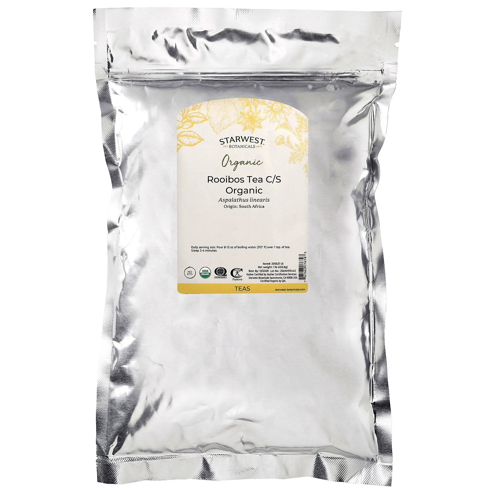 Starwest Botanicals Organic Rooibos Tea C S 1 lb 453 6 g Kosher, Organic