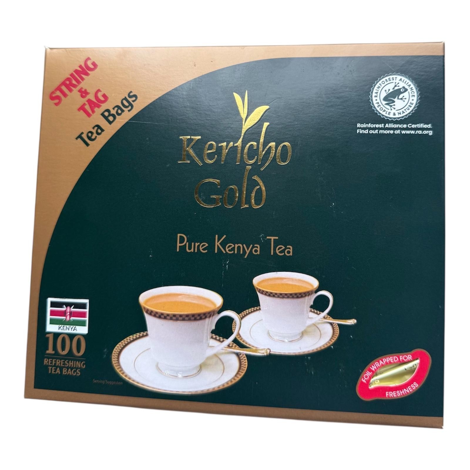 Kericho Gold Pure Kenya Tea – 100 premium tea bags with string & tag