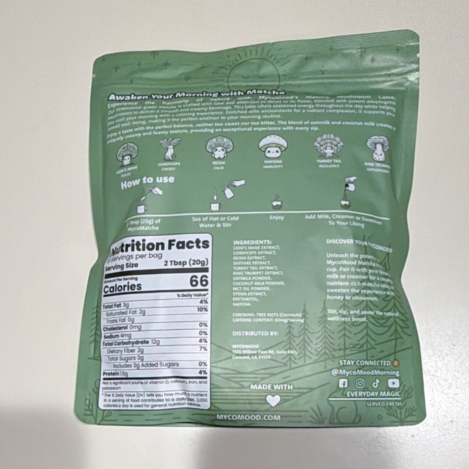 MycoMood Matcha Mushroom Latte Powder Vegan Tea & Infusion 300g 10.50 oz