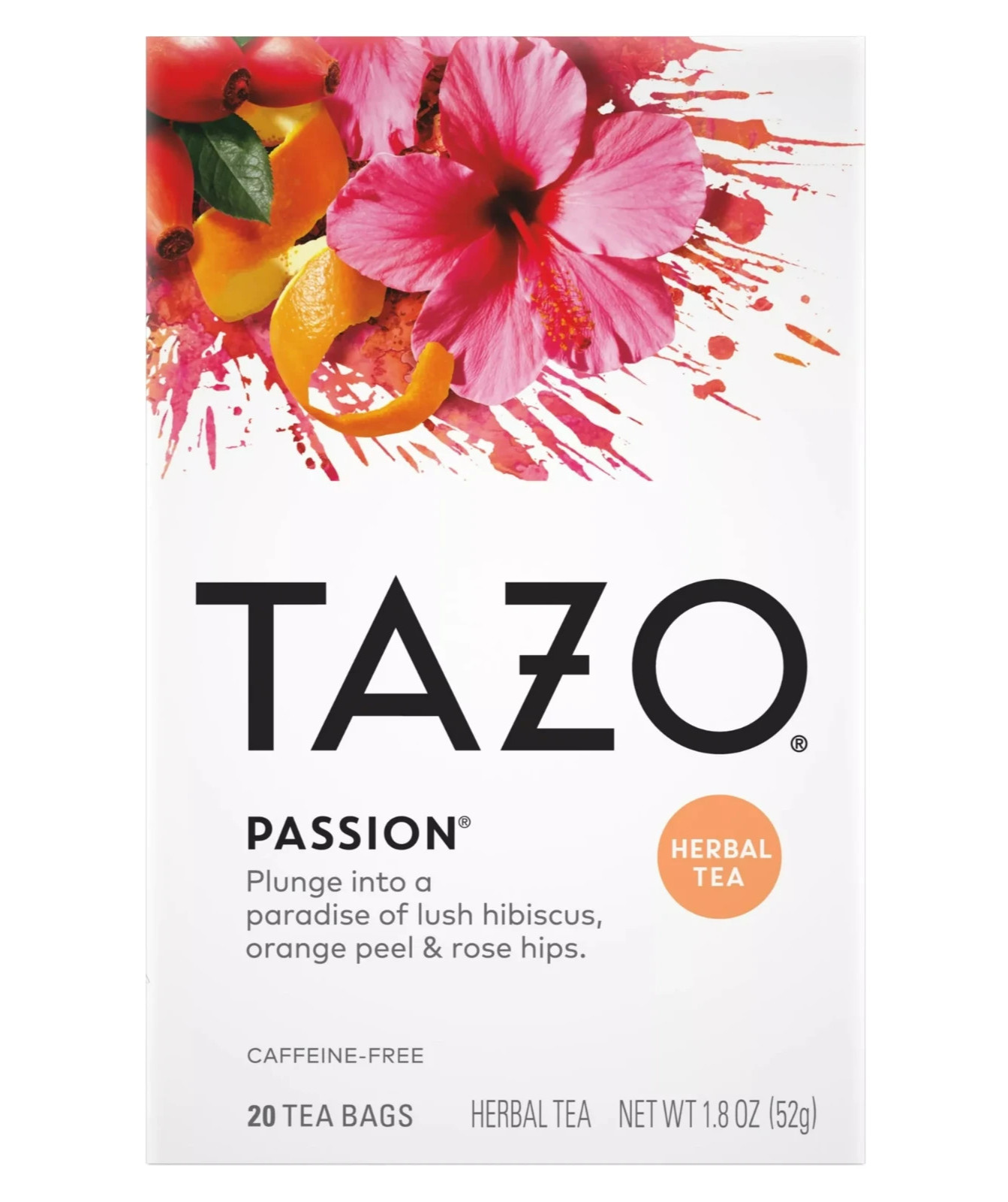 TAZO Passion Herbal Tea Bags, Iced or Hot, Caffeine-Free, Lot of 6 (120 total)