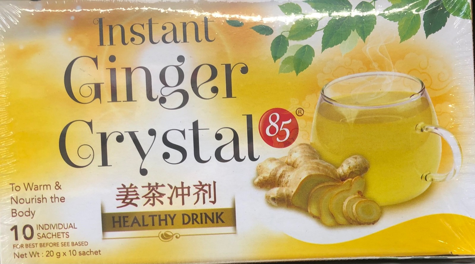 Instant Ginger Honey Crystals Tea 10 Individual Sachets Cold Cough Relief Remedy