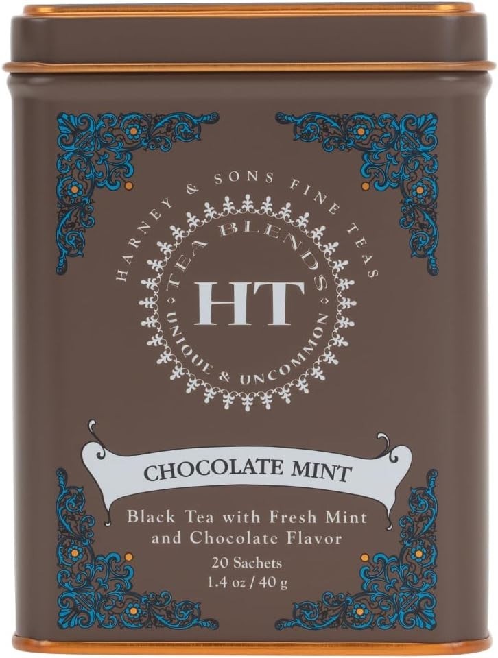 Harney & Sons Chocolate Mint Flavored Black Tea – 20 Sachets Per Tin