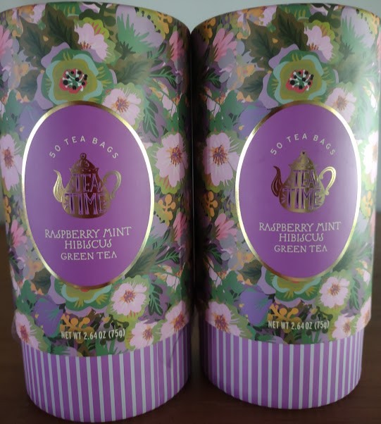 TEA TIME 🫖CAFFEINATED🫖 RASPBERRY MINT HIBISCUS GREEN TEA – 2 tubes-100 TeaBags