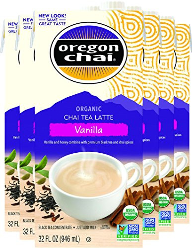 Oregon Chai Vanilla Chai Tea Latte Concentrate 32-Ounce Boxes Pack of 6, Liquid