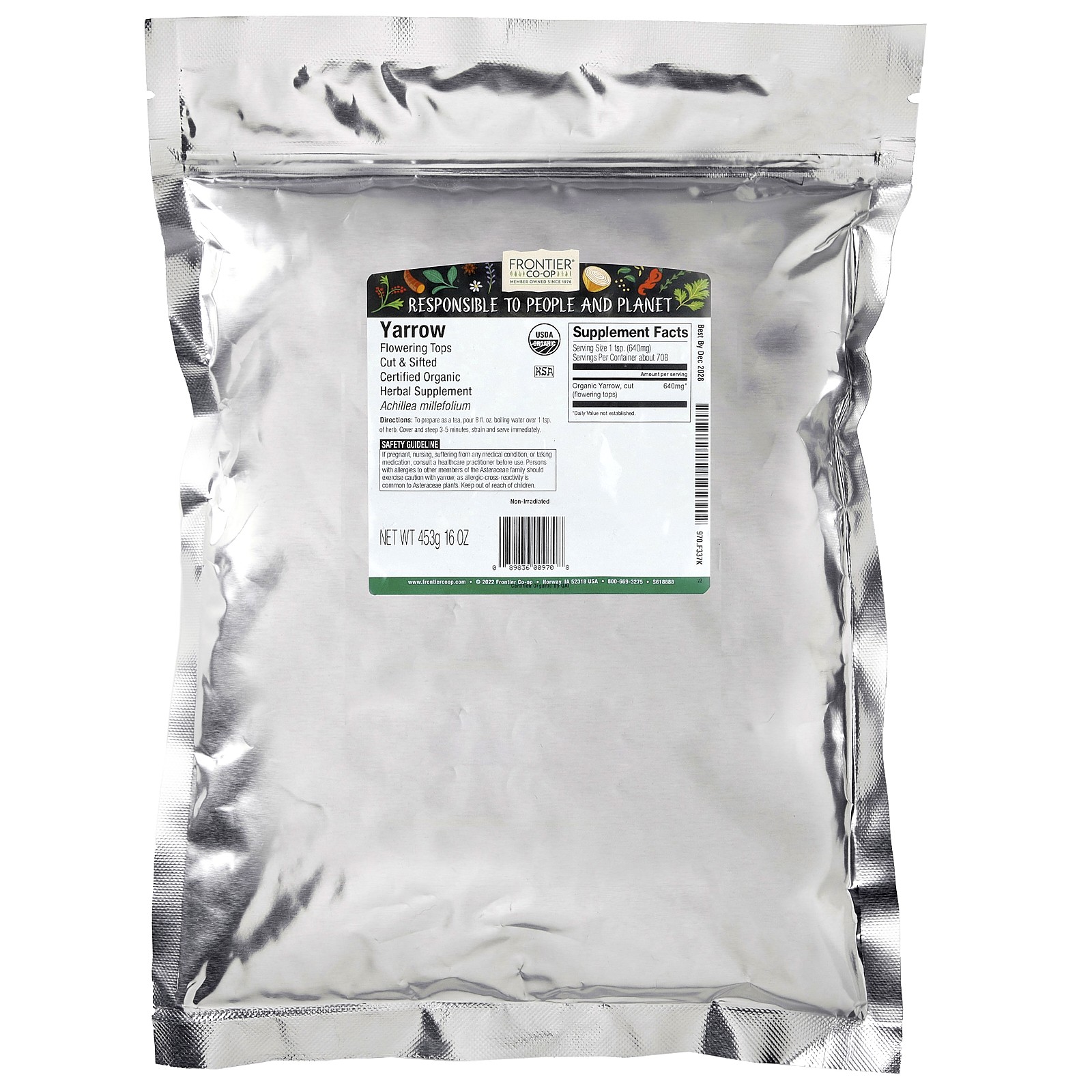 Organic Cut & Sifted Yarrow Flowers, 16 oz (453 g)