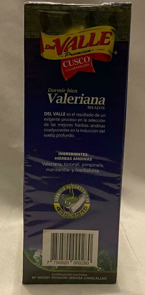 Del Valle Premium Tea Valeriana Relajante Peruvian Tea 100 bags Sealed box Peru