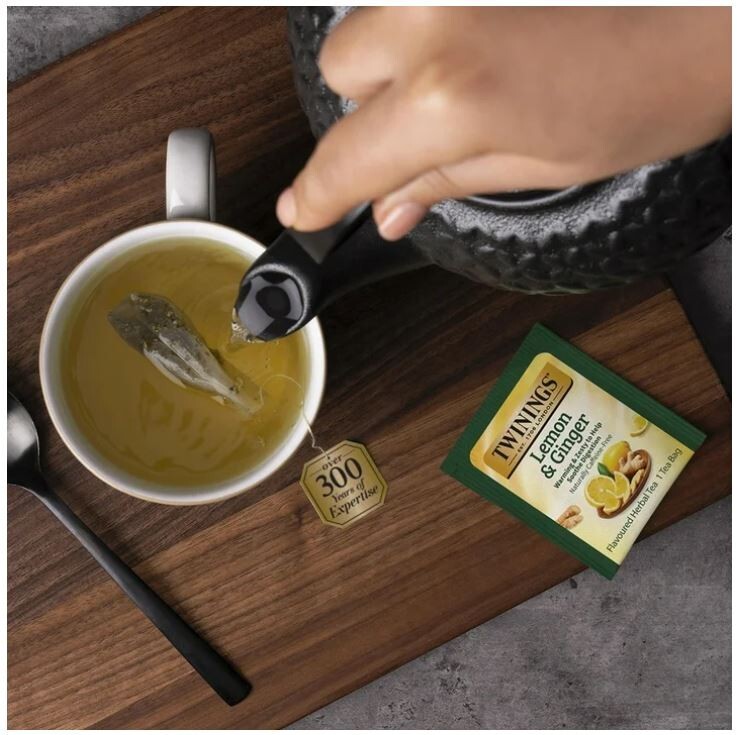 Twinings Lemon & Ginger Herbal Tea Bags, Caffeine Free, 50 Count Box