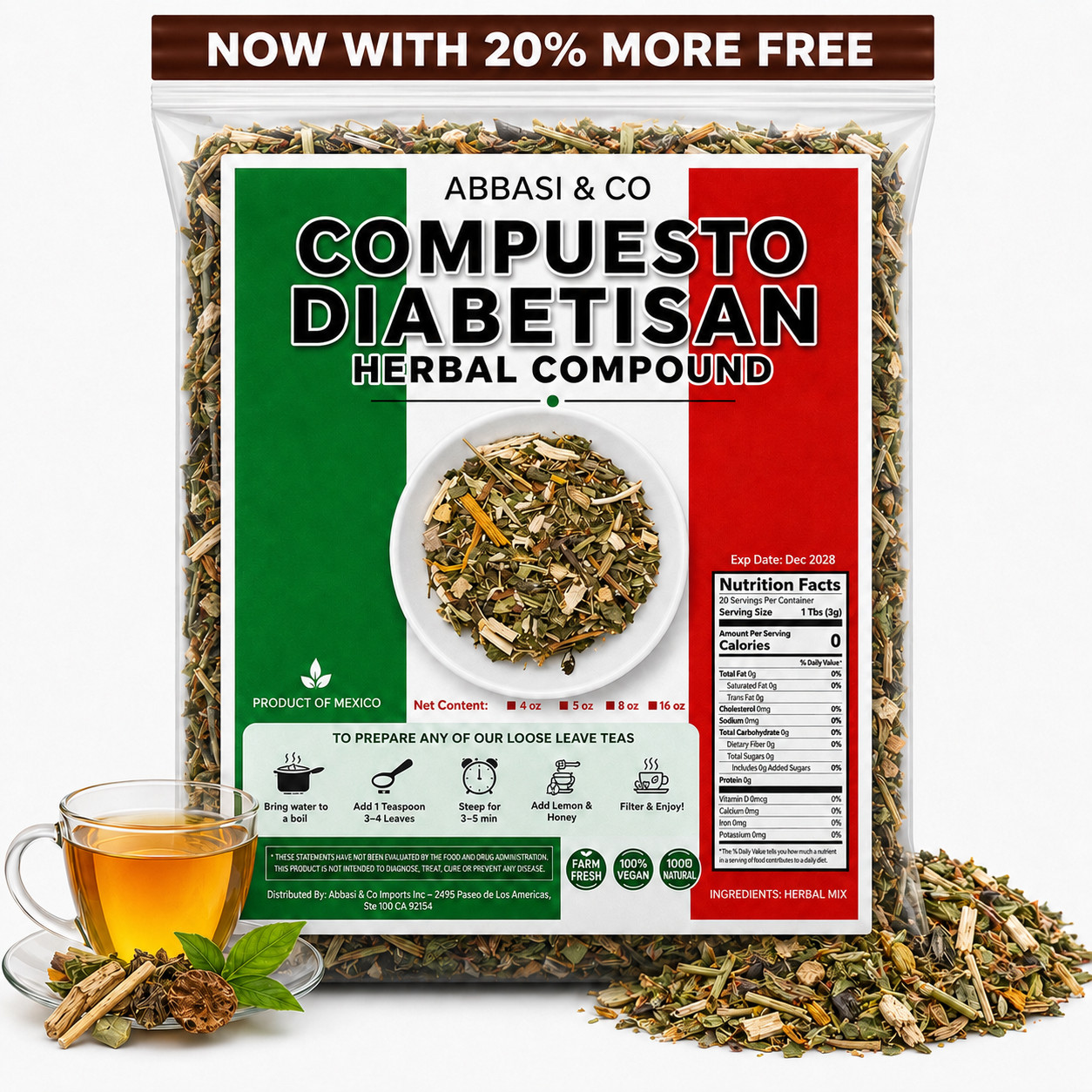 Diabetic Tea 5oz (141g) – 100% Natural – Blood Sugar Complex tea – Glucose tea