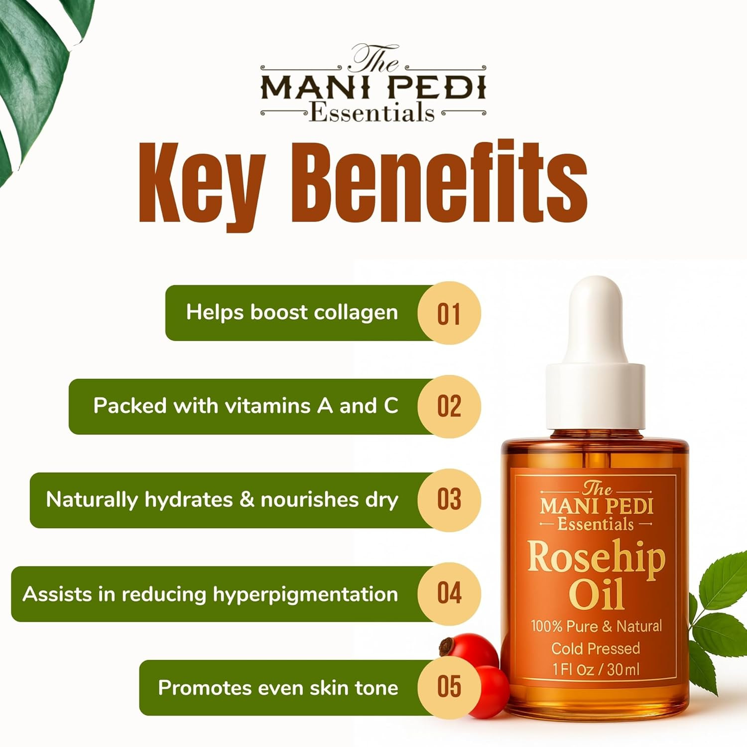 TMPE Rosehip Oil for Face. 100% Pure, Natural, Cold-Pressed & Organic. Natural W