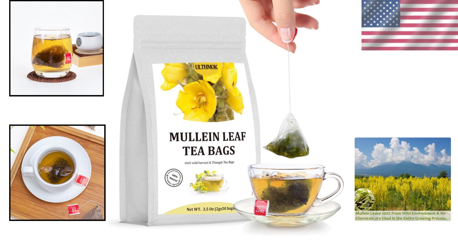 Caffeine Free Mullein Leaf Tea – 50 Tea Bags for Respiratory Wellness & Cleanse