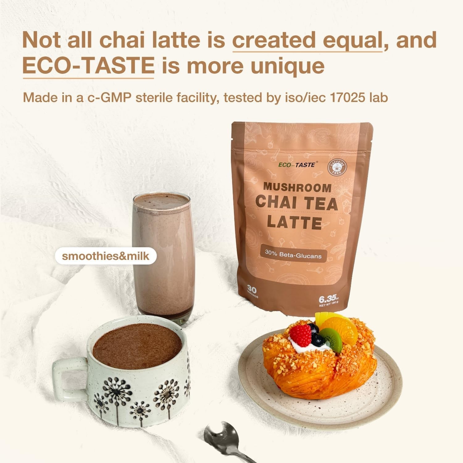 Chai Tea Latte with Mushrooms – 30 Servings, 30% Beta-Glucans – Lion’s Mane, …