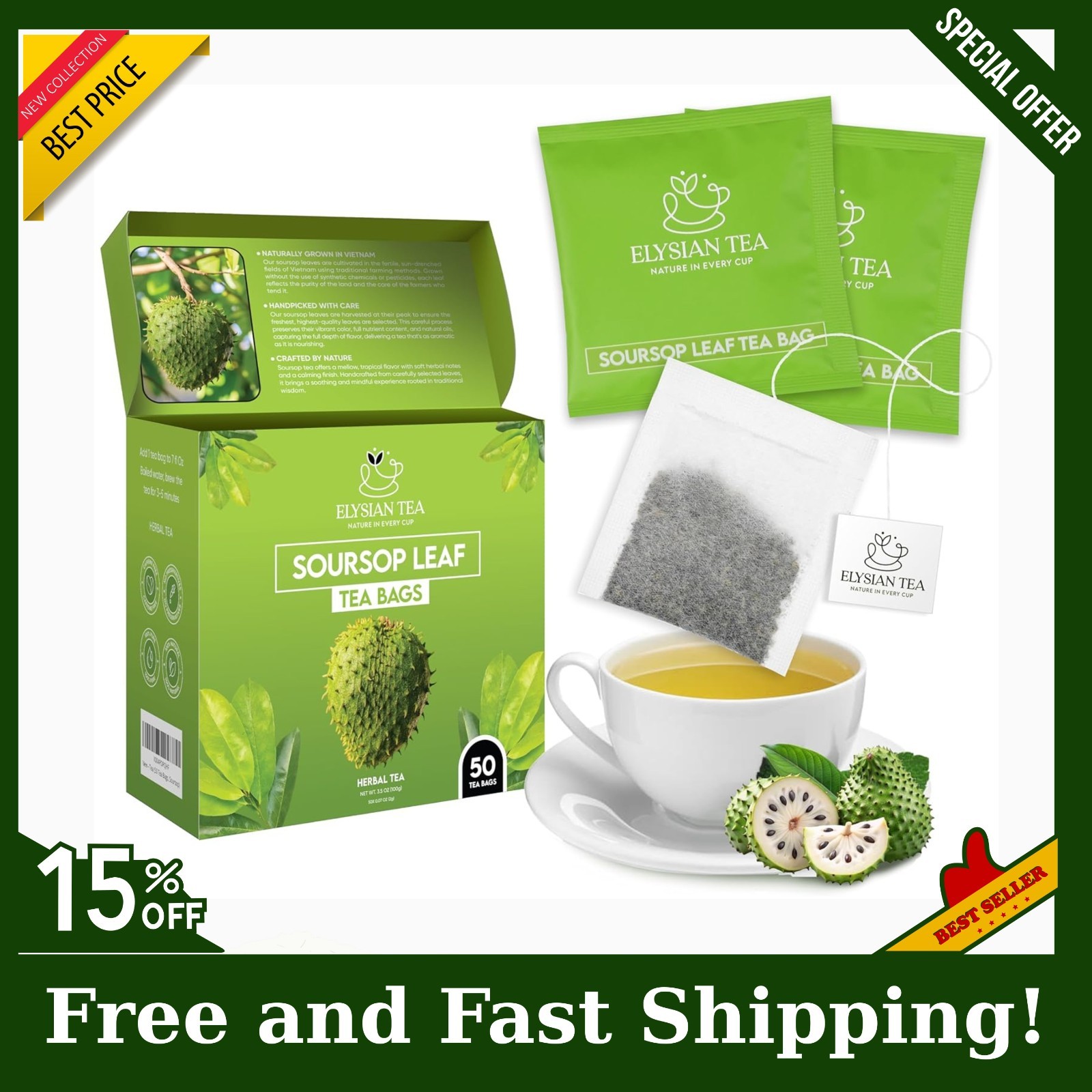 100 PACK Soursop Leaves Tea Bags Herbal Guanabana Graviola Annona Muricata, NEW!