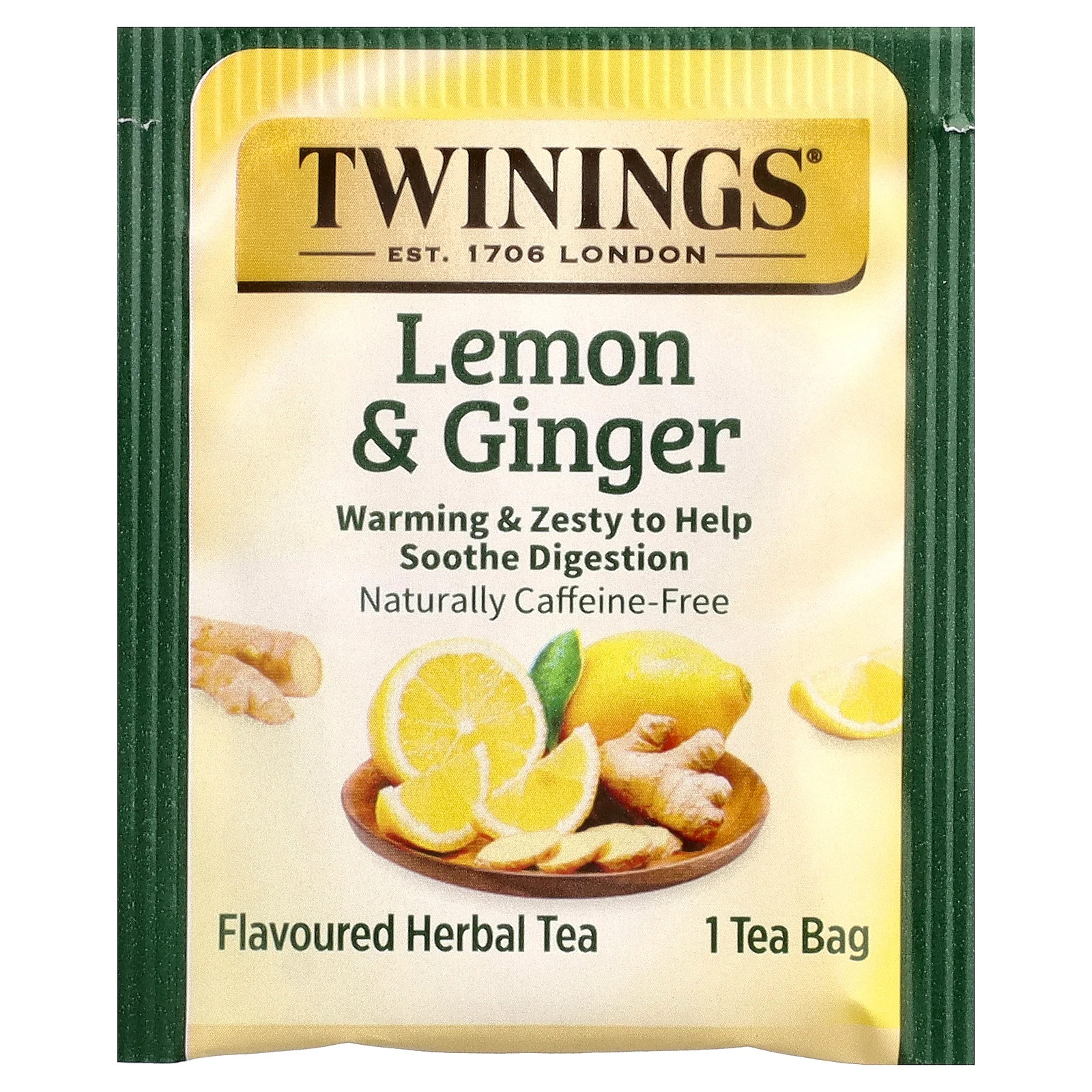 Flavoured Herbal Tea, Lemon & Ginger, Caffeine Free, 25 Tea Bags, 1.32 oz (37.5