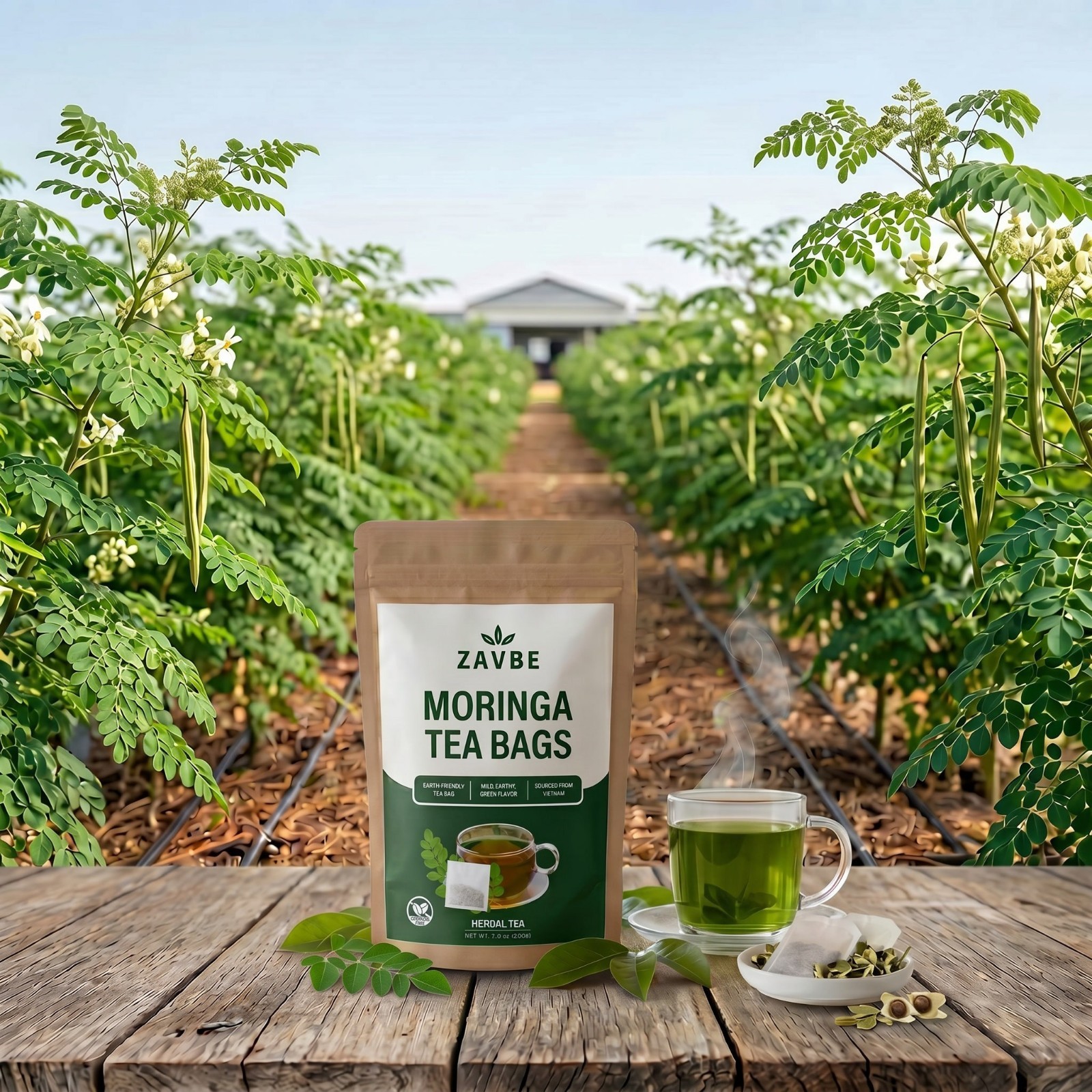 100 Moringa Tea Bags – Pure Moringa Herbal Tea | Caffeine-Free Non-GMO – ZAVBE
