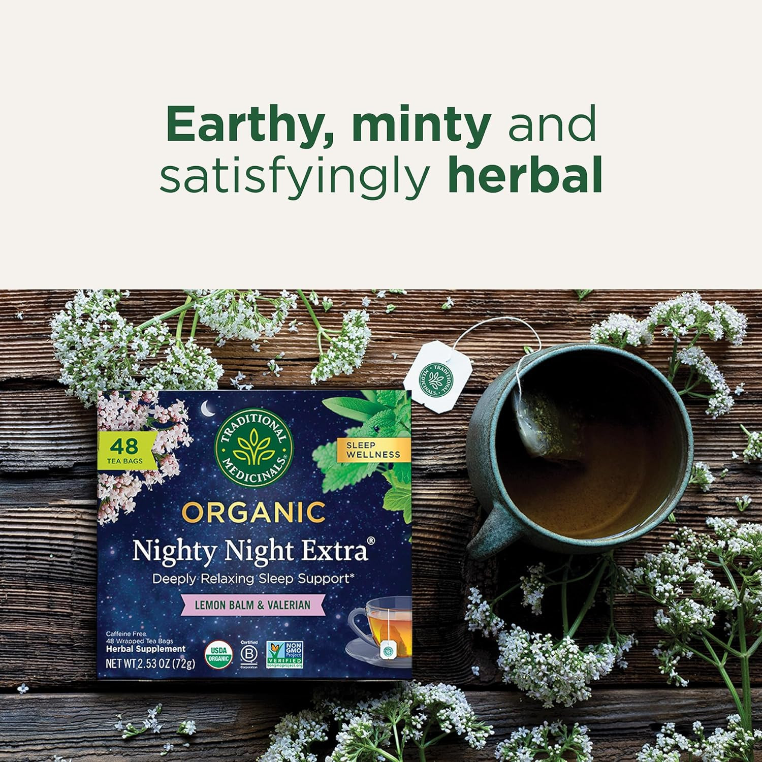 Organic Nighty Night Extra Tea with Valerian Root for Relaxation, 48 Tea Bags