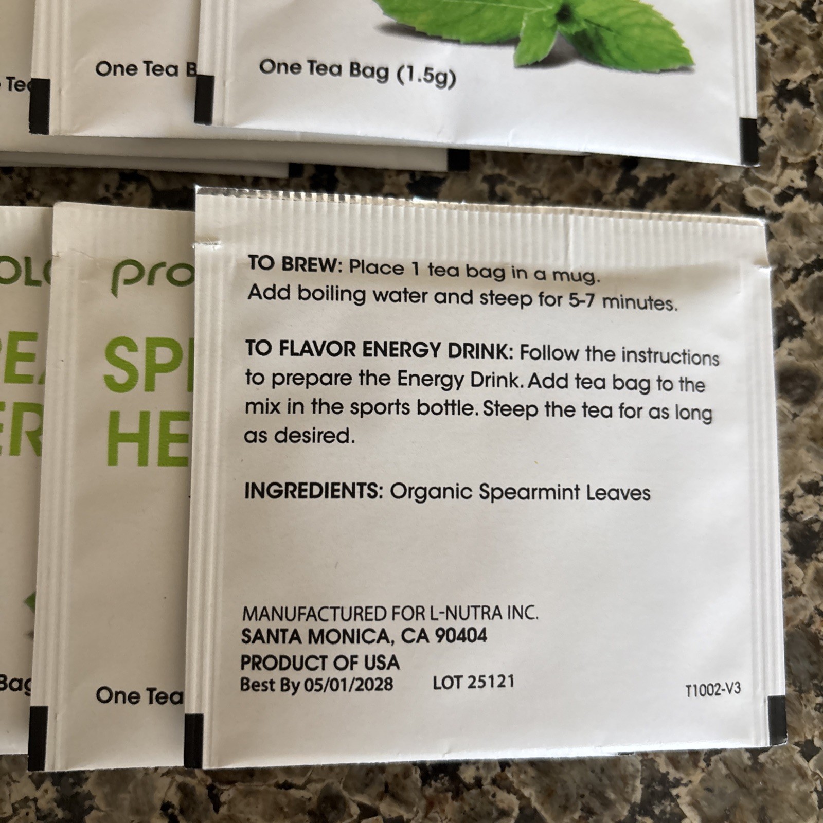 Prolon Spearmint Organic Herbal Tea Bags 10 Pack exp 5/1/28