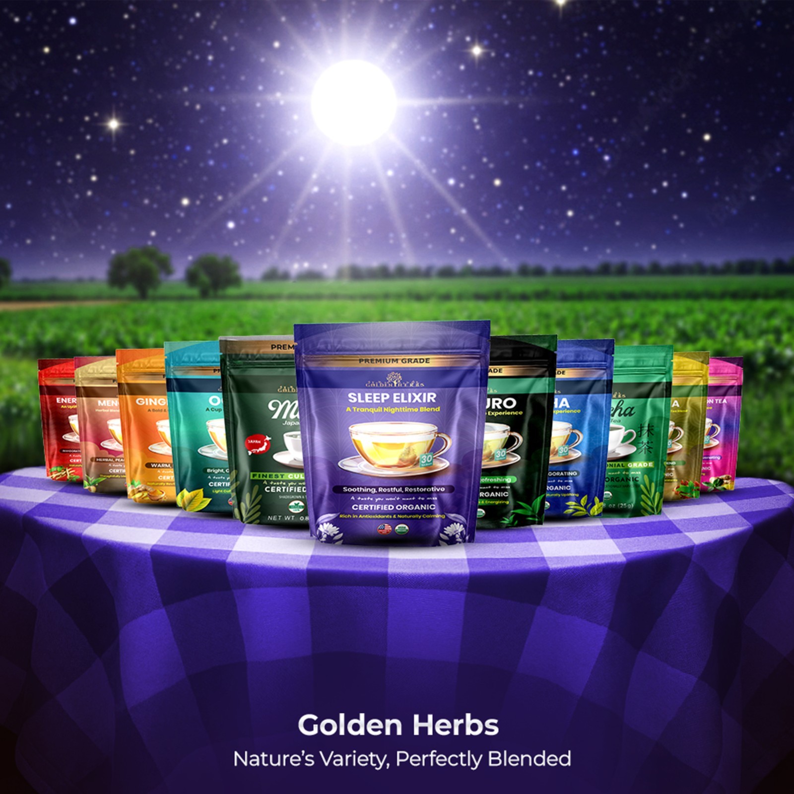 Golden Herbs Sleep Elixir Herbal Tea Relaxing Bedtime Blend with Chamomile