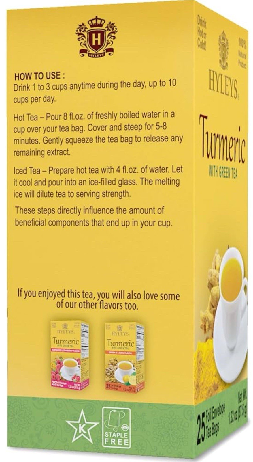 Turmeric Green Tea Herbal Supplement 25 Foil Envelopes/ Tea Bags NW 1.32oz