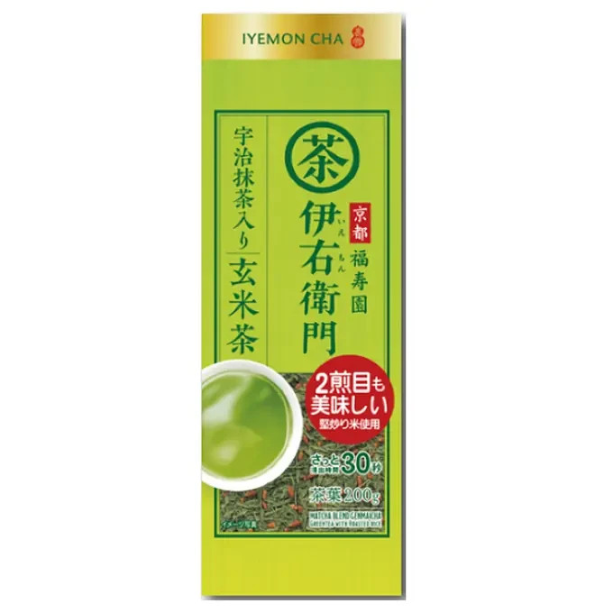 IYEMON Cha Japanese Tea Leaf Genmaicha Matcha Blend Green Tea 200g Made in Japan