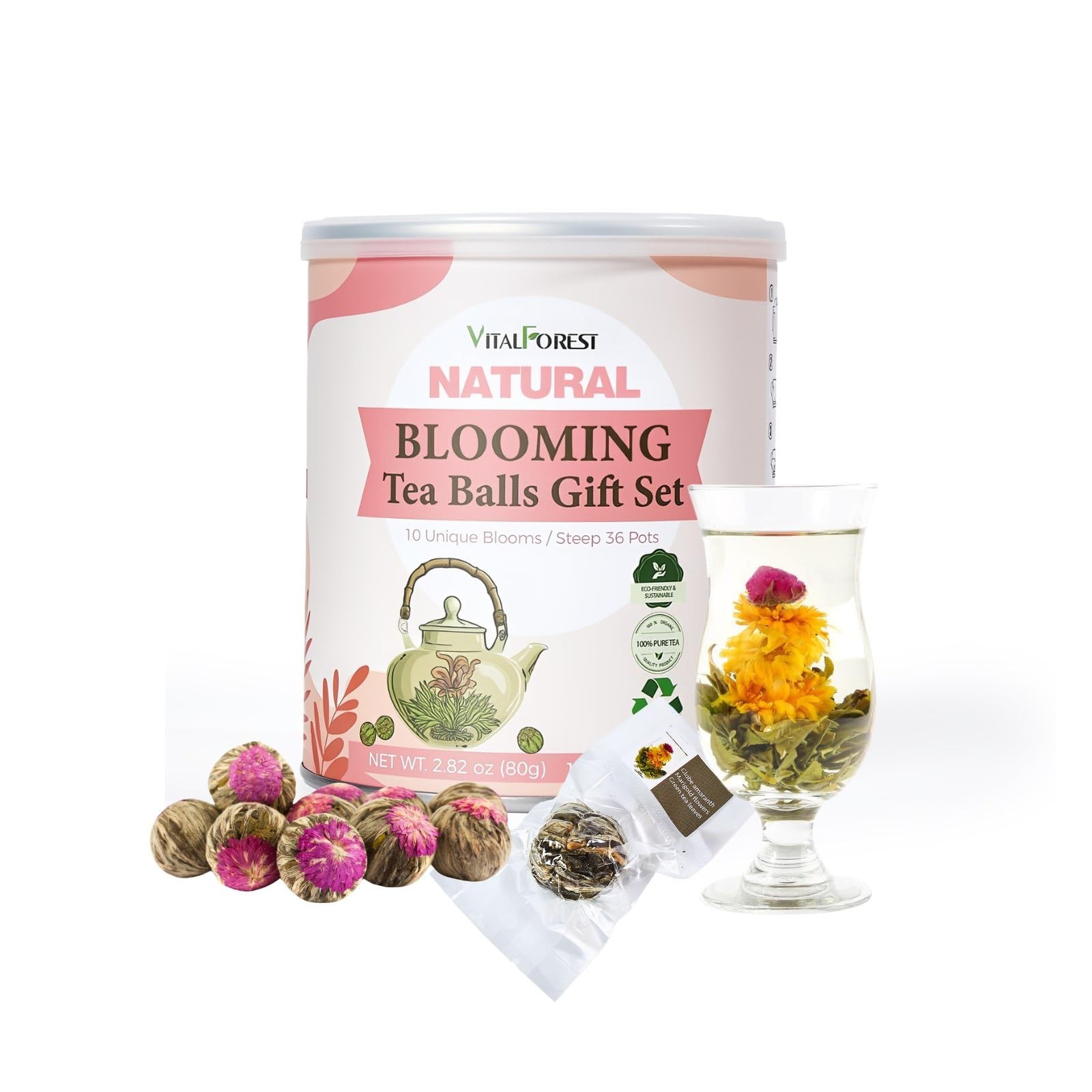 Blooming Tea Flowers Gift Set, 10 Unique Varieties Flowering Tea Balls, Indiv…