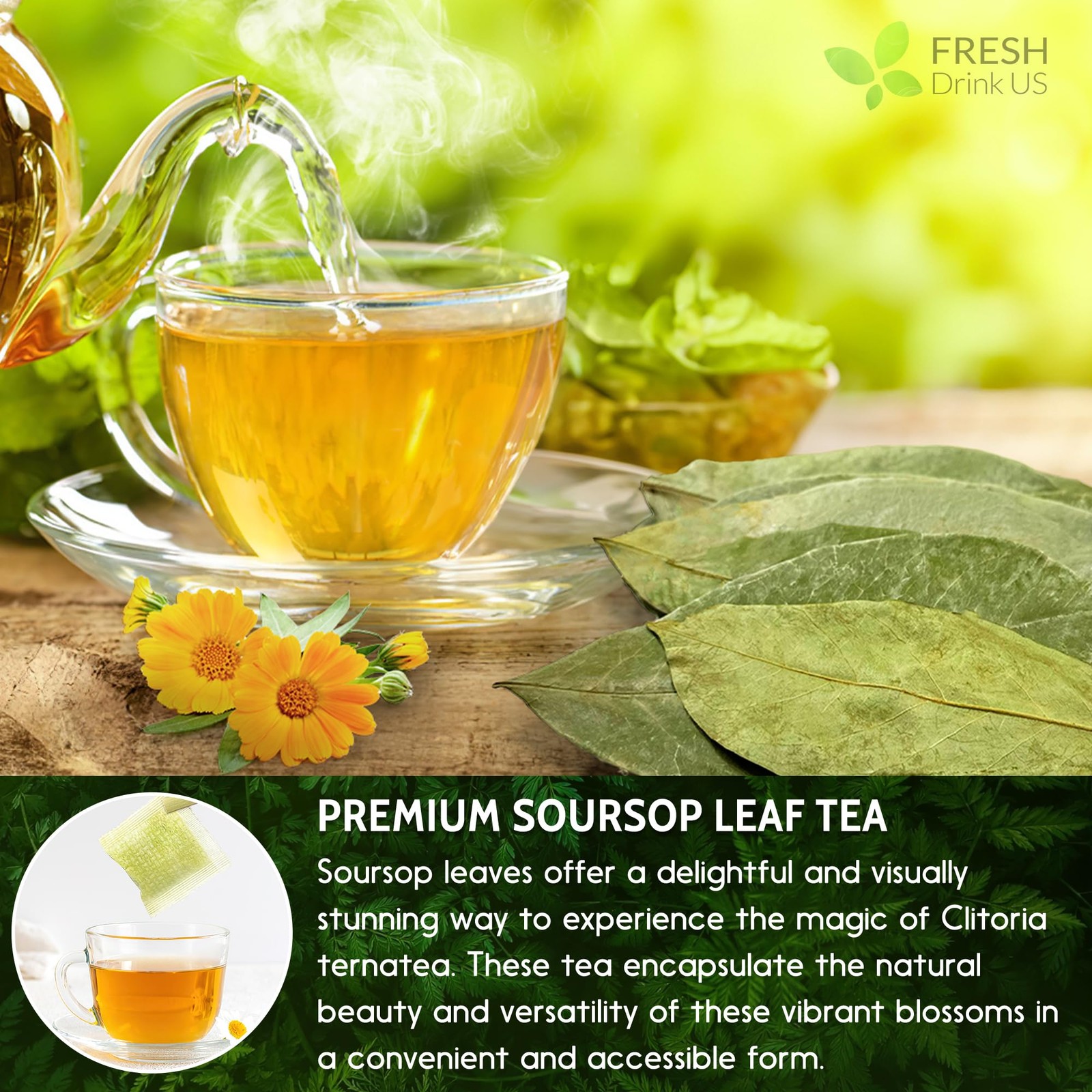 40 Soursop Graviola Leaf Tea Bags, 100% Natural and Pure from Soursop Leaves,