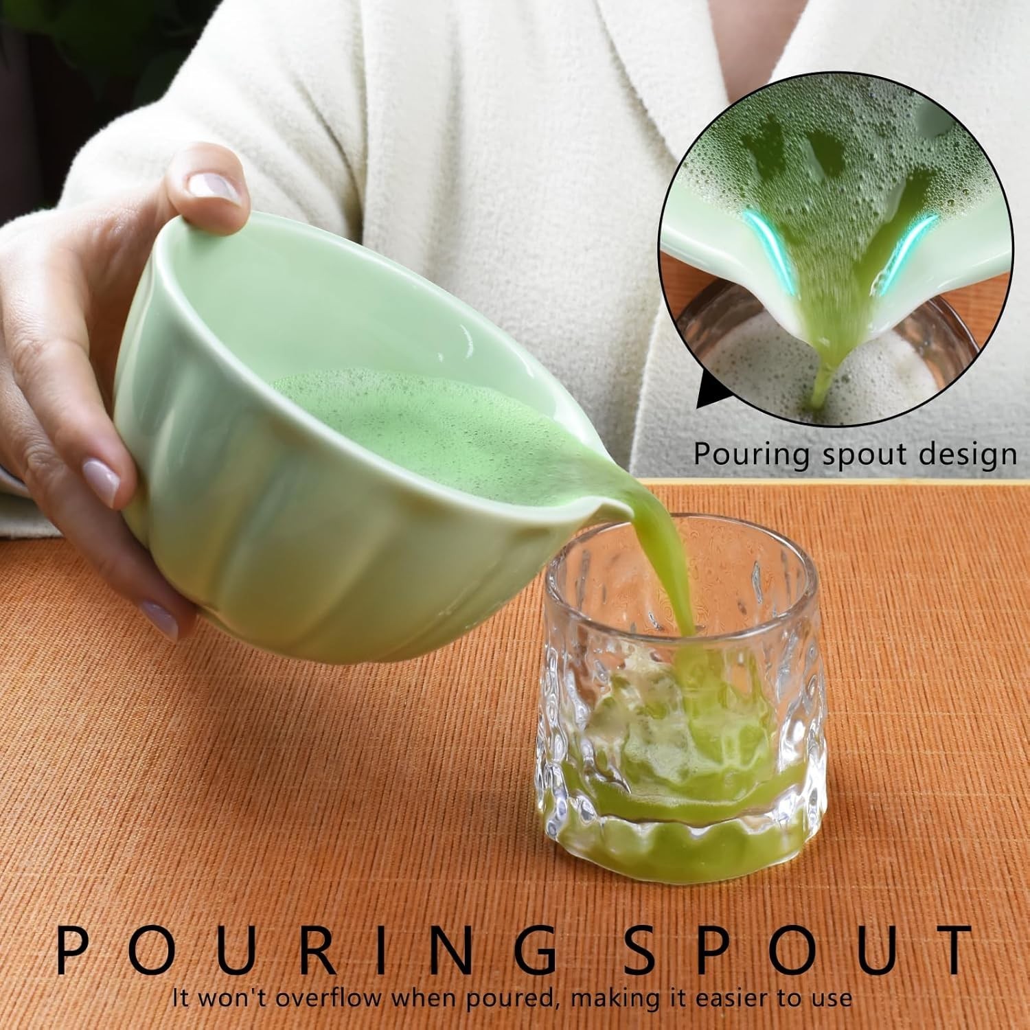 4PCS Matcha Tea Set Bowl Whisk Scoop Holder Japanese Tea Ceremony Kit Green