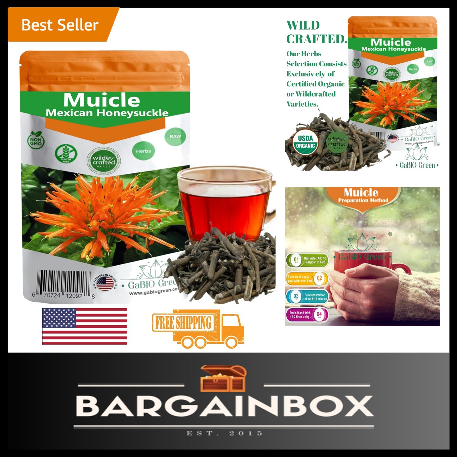 Muicle Mexican Honeysuckle Hierba tea 2 oz 100 % natural ,Gabio Green herbs (2 o