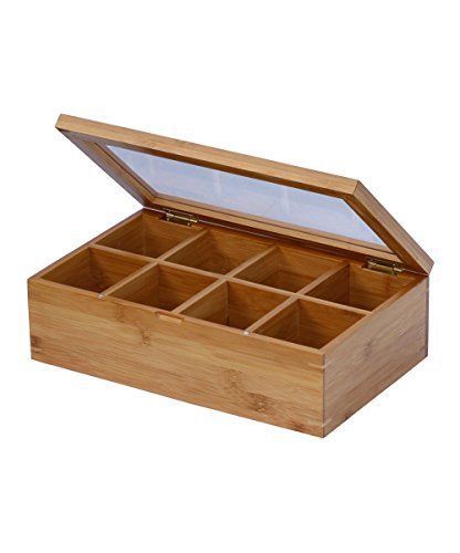 Bamboo Tea Box Storage Organizer 120+ Flat Bags Chest Adjustable Natural Wooden