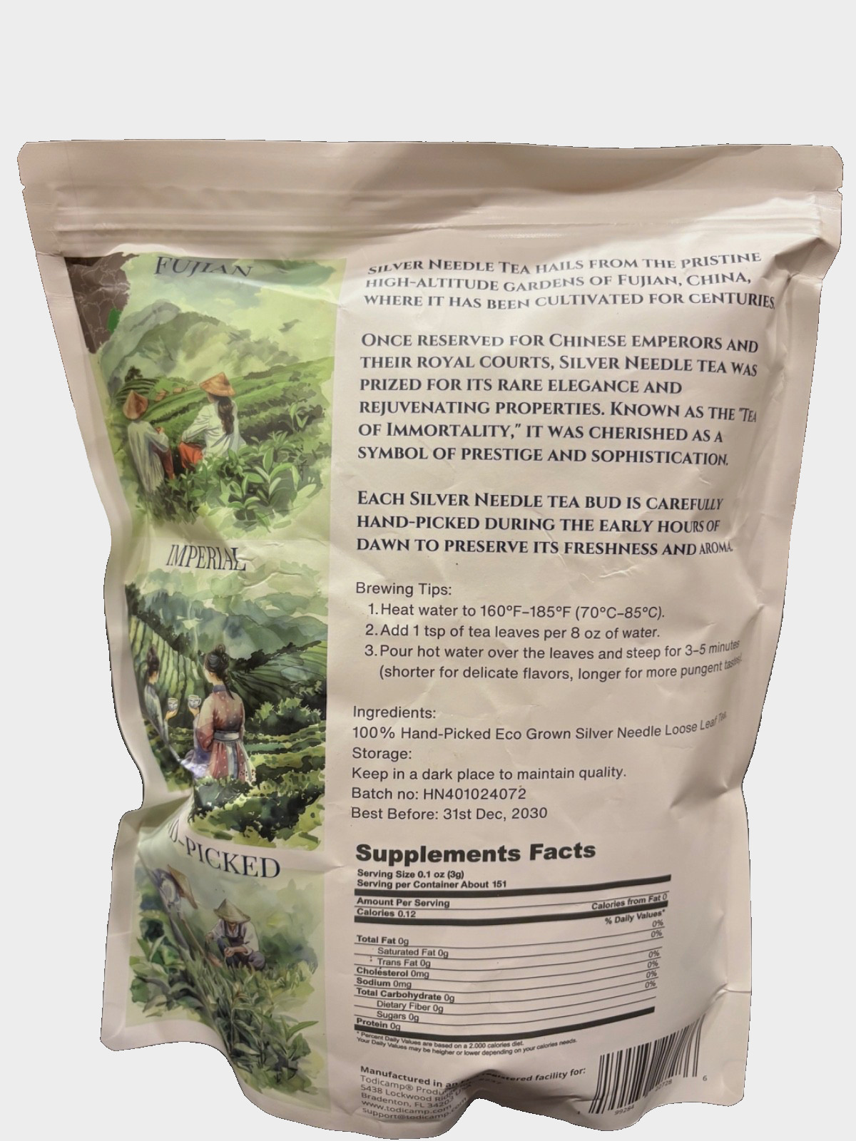 TODICAMP – SILVER NEEDLE WHITE TEA – 1 lb- BAIHAO YINZHEN – FUJIAN CHINA