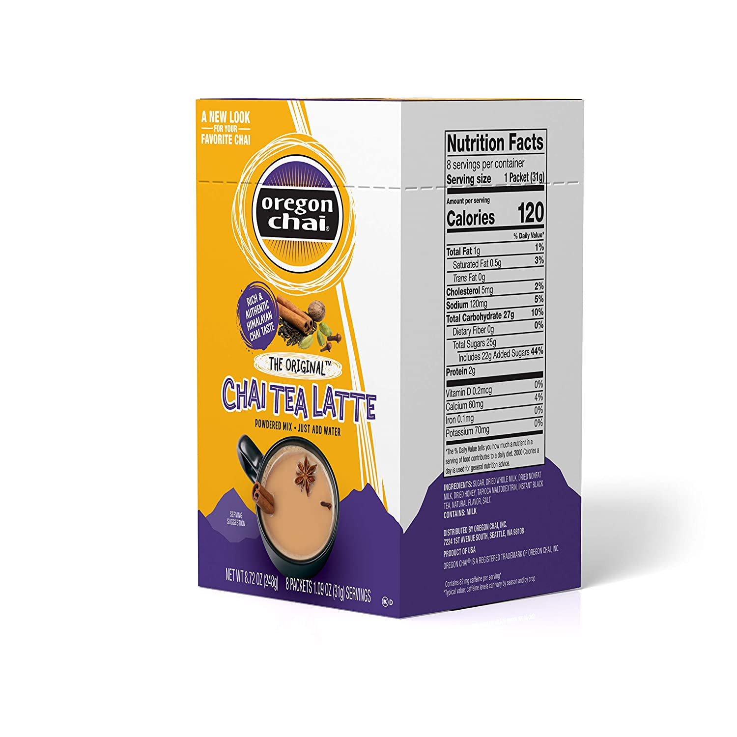 Oregon Chai Original Chai Tea Latte Powdered Mix, 8 Count Envelopes per Box, 1.1