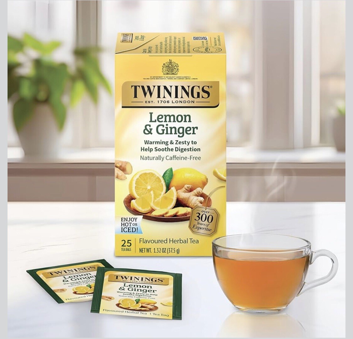 4 Box Twinings Lemon & Ginger Herbal Tea 100 Bags Flavoured Herbal HOT / ICED