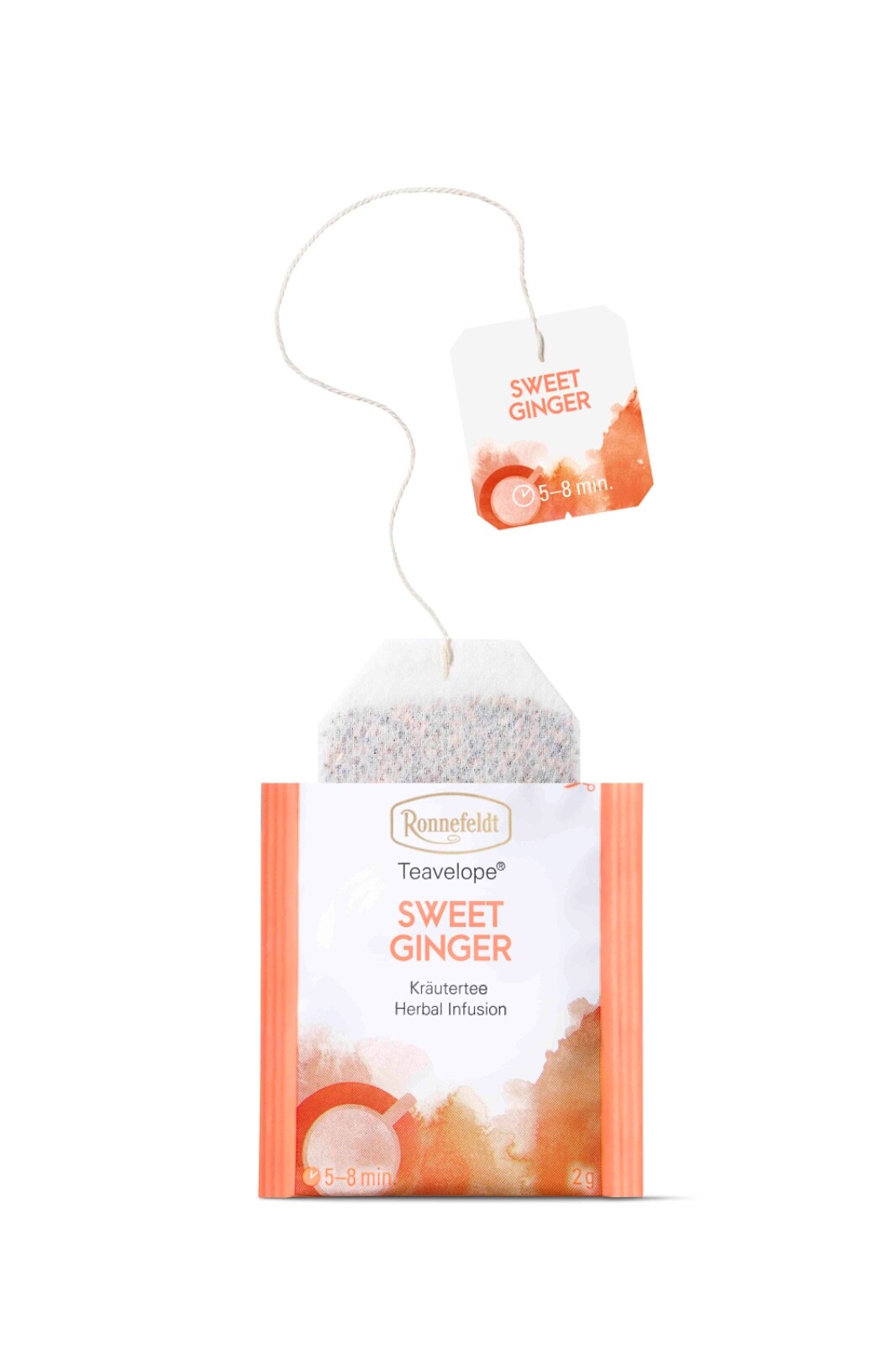 Ronnefeldt Teavelope® Sweet Ginger 25 caffeine free fruity tea tea bags.