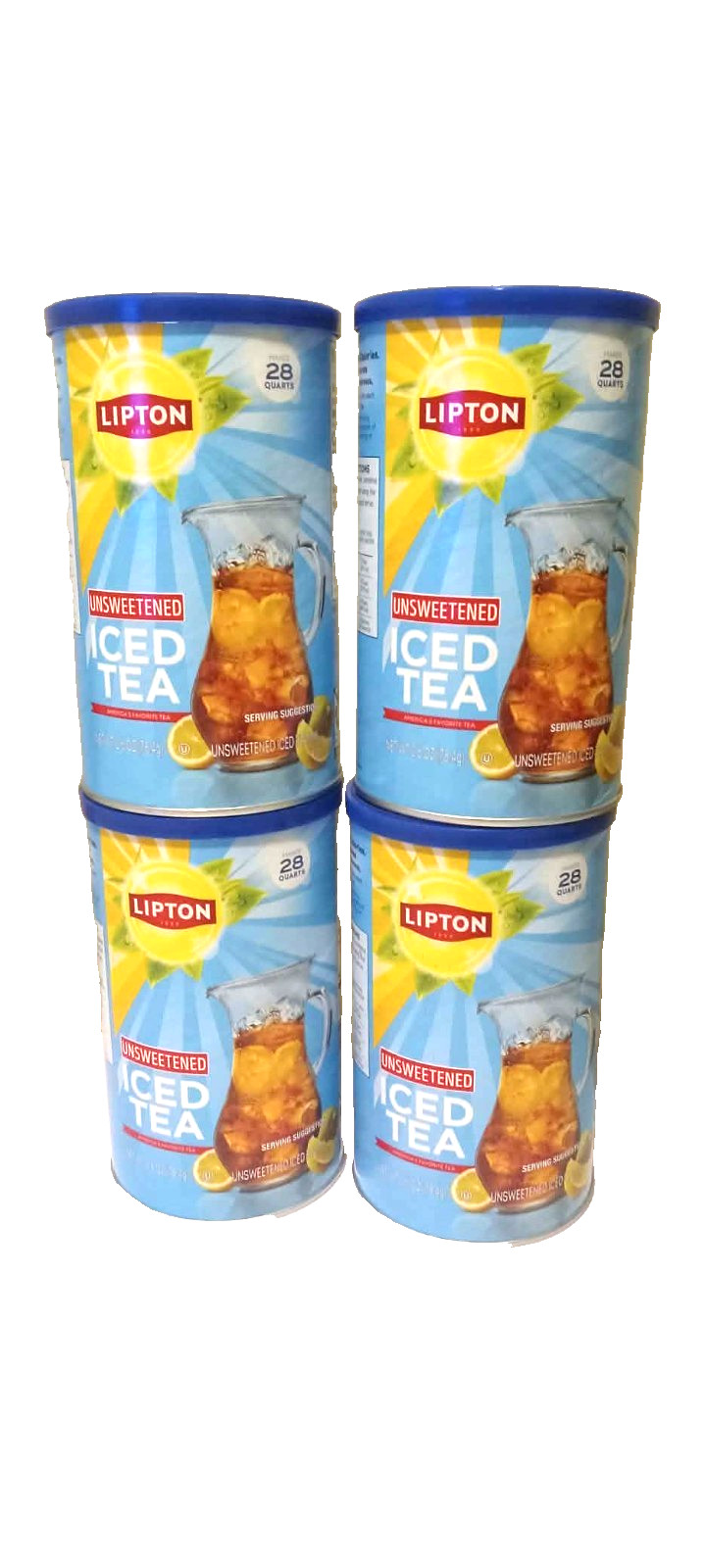 4 PACK NEW Lipton Caffeinated Unsweetened Instant Tea 28 Quarts (Not Lemon)