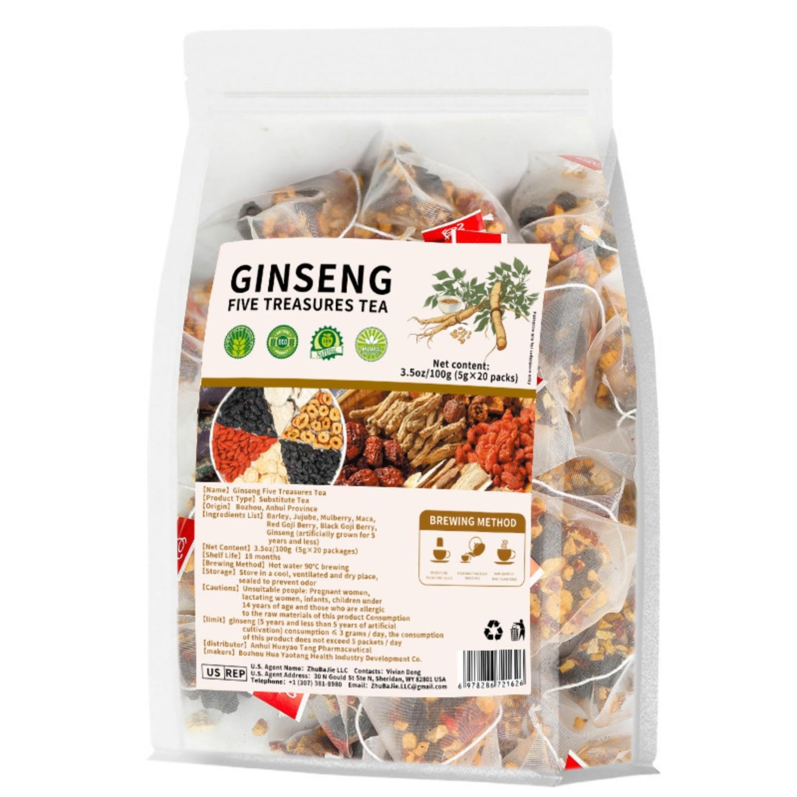 Ginseng Five Treasures Kidney Tea for Women and Men,Traditional Chinese Herba…