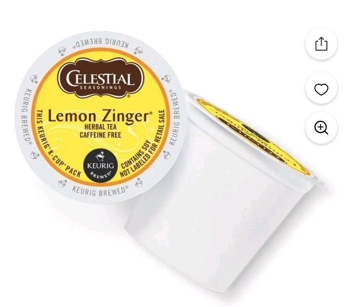 Celestial Seasonings Herbal Tea Lemon Zinger Caffeine Free 24 Keurig K-Cup Pods