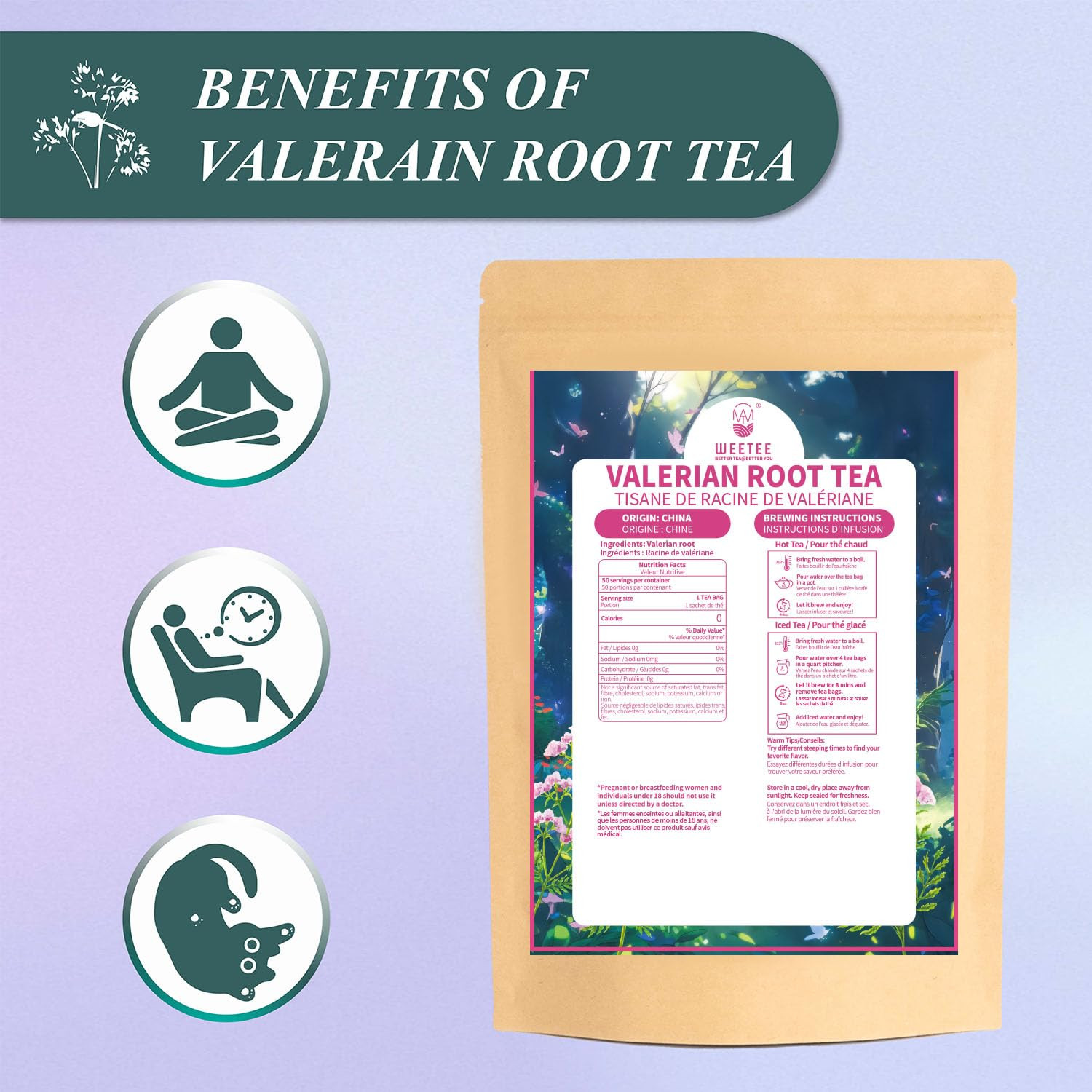Valerian Root Tea Bags, Made with Pure Valerian Root (Valeriana), 50 Count Earth