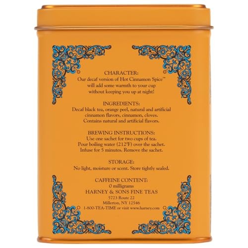 Decaf Hot Cinnamon Tea 20 Sachets Bold Flavor Caffeine Free 12 oz Cups