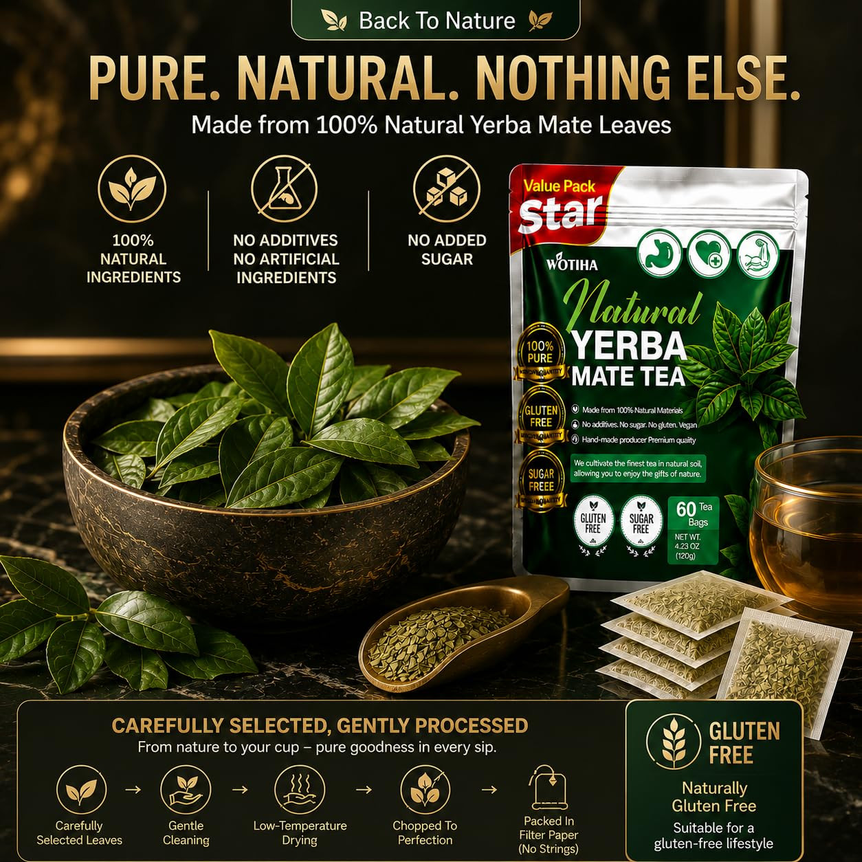 60 Count Premium Unsmoked Yerba Mate Tea Bags – Sourced from Argentina, 100% Pur