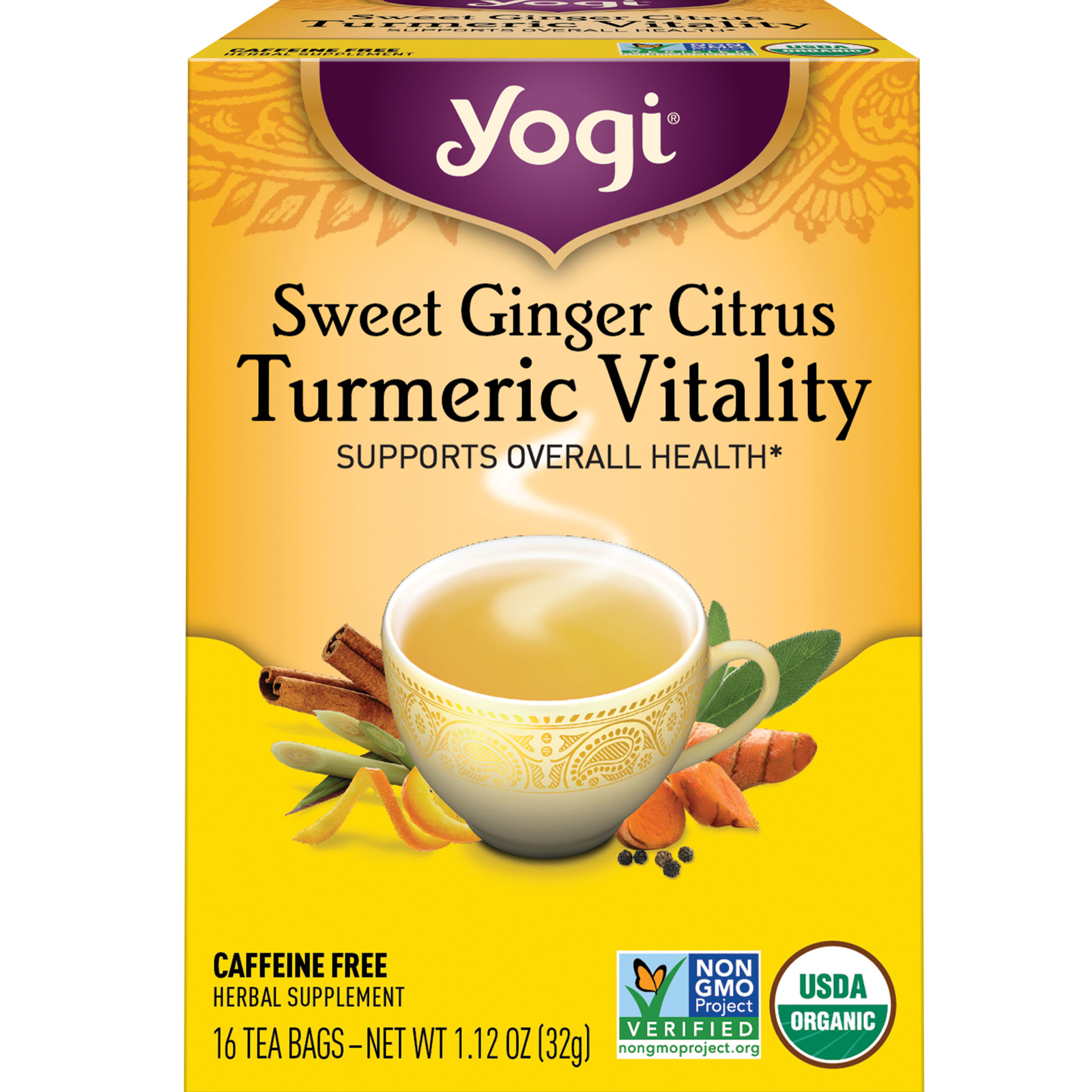 Yogi Tea – Sweet Ginger Citrus Turmeric Vitality (4 Pack) – 64 Tea Bags
