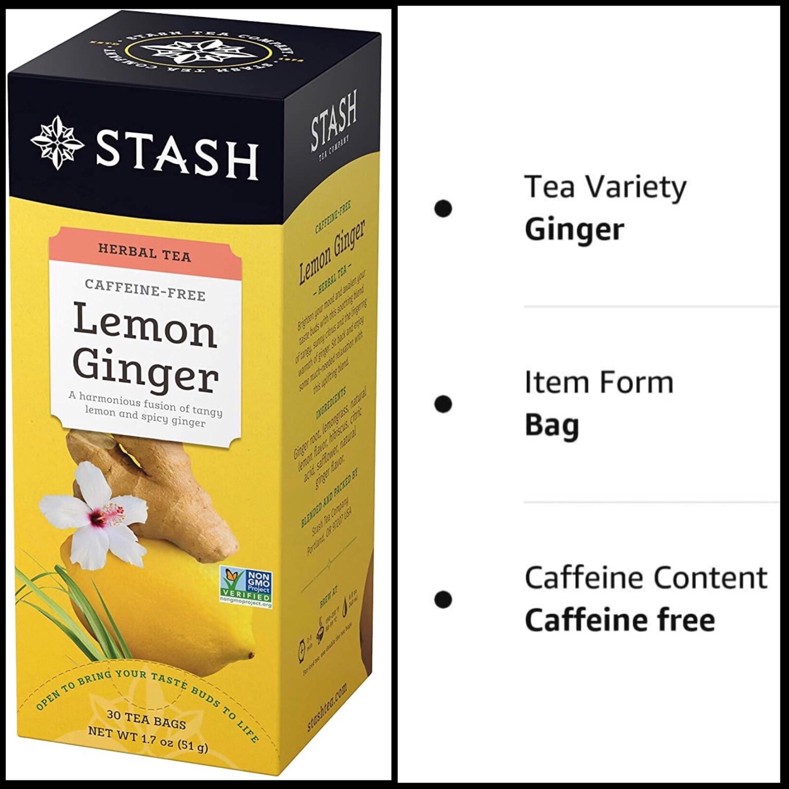 2 Box Stash Lemon Ginger Tea. 60 Tea Bags . Caffeine Free. Herbal Tea
