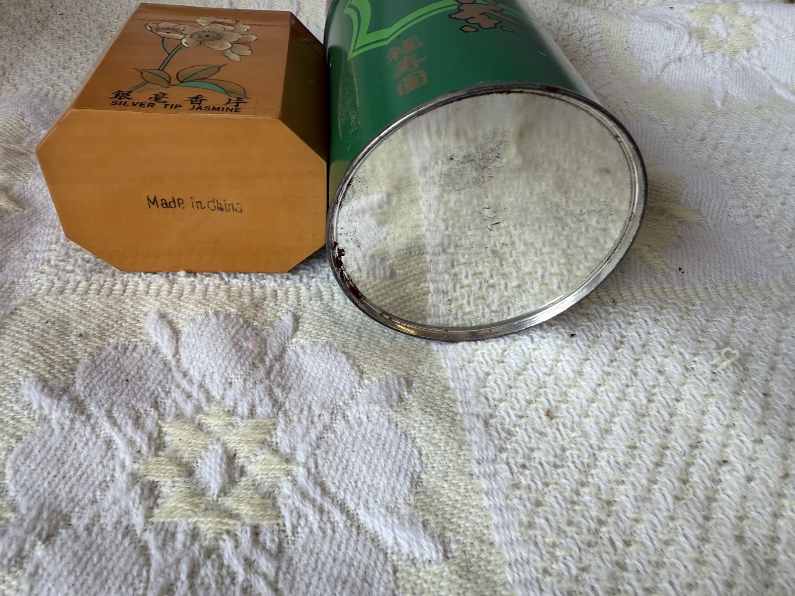 Japanese Uji Sencha Green Tea (Sealed) + Vintage Jasmine Tea Wooden Tin