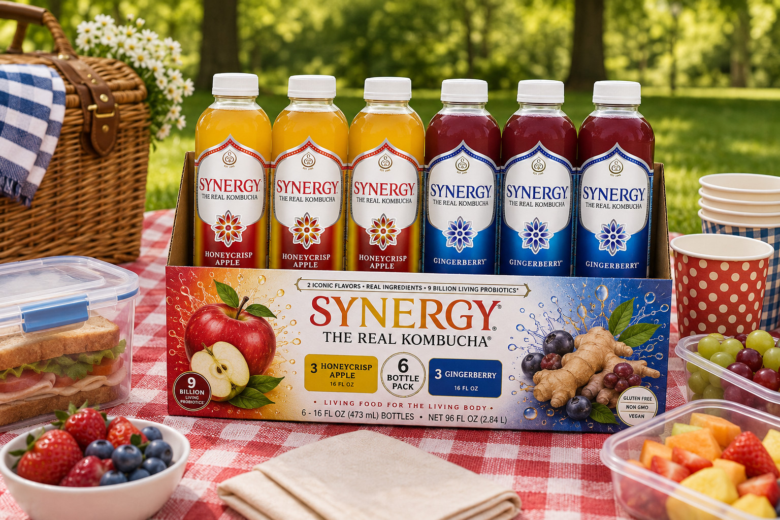 Synergy Kombucha Honeycrisp Apple & Gingerberry 16oz 6 Pack Variety